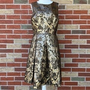 Eliza J Pleated Mesh Back Gold Black Sleeveless Dress 👗